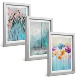 BILDER SET 3er Set - 20x30 cm Silberner Rahmen - Hintergrundmuster mit Pastellblumen
