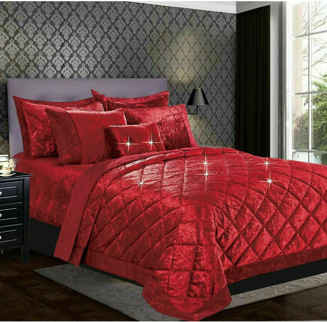 Canora Grey Stodghill Velvet Solid Colour Bedspread Red King