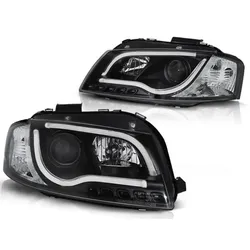LED Tagfahrlicht - Design Scheinwerfer passend für Audi A3 8P 04-08 schwarz