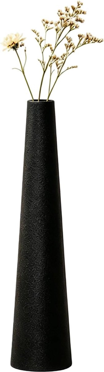 Dailygoods Bloemenvaas Zwart - Kegelvormig Keramisch - Hoogte: 21,7 cm