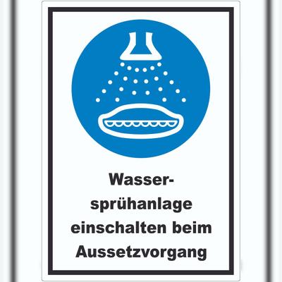 HB-Druck Wassersprühanlage einschalten beim Aussetzvorgang Aufkleber A1 (594x841mm)