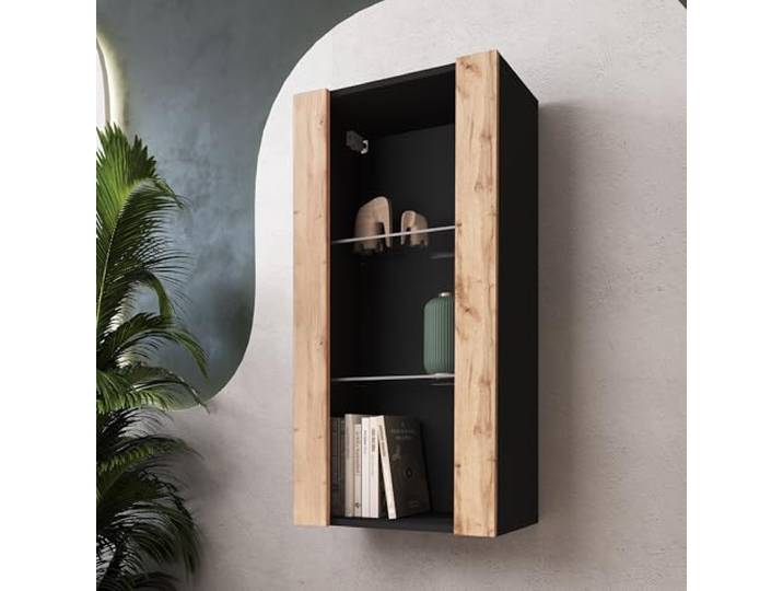 Komodee Vitrine Hängend Tivoli Vertical Wotan/Schwarz 50x100x29 cm Hängende Vitrine Tivoli Vertical, Wotan/Schwarz, Breite 50cm x Höhe 100cm 50cm x Tiefe 29cm, 2 Regalböden