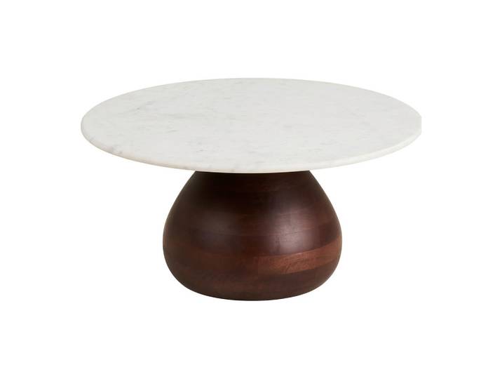 Mid.you Couchtisch Heide, Weiß, Dunkelbraun, Holz, Mangoholz, Marmoroptik, rund, kugelförmig, 70x35x70 cm, Wohnzimmer, Wohnzimmertische, Couchtische, Couchtische Marmoroptik