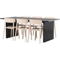 Ebuy24, Essgruppe, Vail Essgruppe Esstisch schwarz 6 Stühle Kunststoff beige. (Kunststoff, MDF)