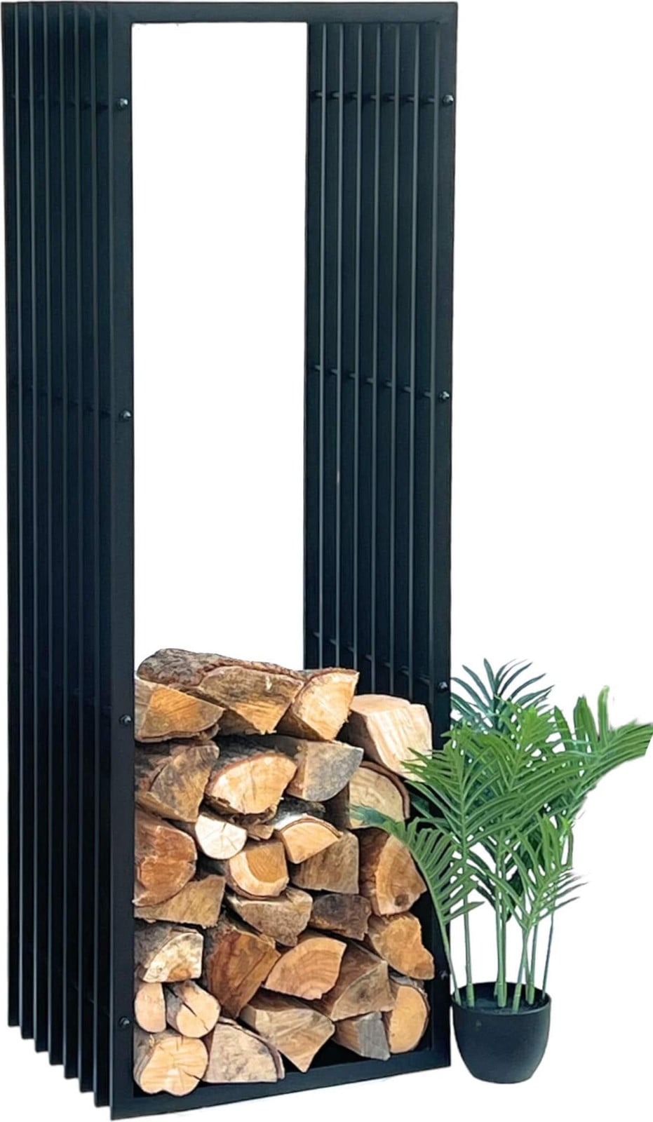 DanDiBo Houtrek Model 96430 met metalen binnenkant en houtkorf, Zwart, Hoogte: 150 cm