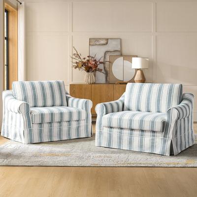 "HULALA HOME Estevan 50""W Farmhouse Slipcovered Oversized Armchair with Feather Blended Cushion and Solid Wood Legs Set of 2"