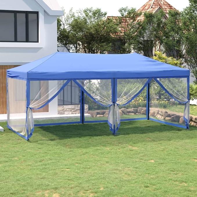 Partyzelt Faltbar mit Seitenwänden Gartenpavillon Faltpavillon Wasserdicht Pavillon Camping Partyzelt Blau 3x6 m 93549
