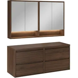 BADMÖBEL 120cm Edmé 2er-Set Dunkles Holz