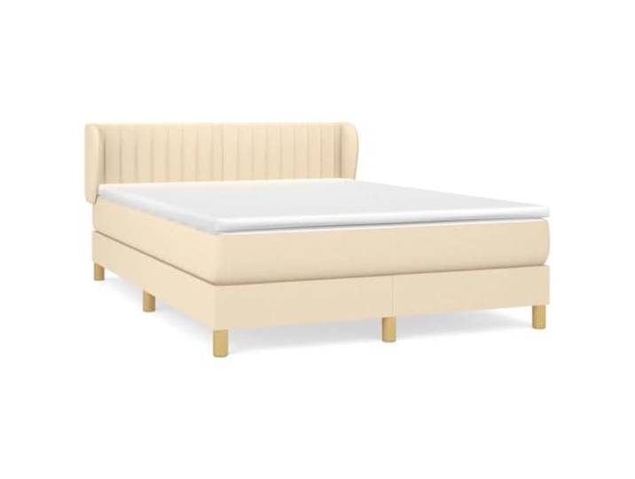 PUGYNBK Boxspringbett, 140 x 200 cm, mit Taschenfederkernmatratze Höhenverstellbares Kopfteil, atmungsaktiver Stoff, cremefarben, mittlere Härte, inklusive Montageanleitung (evtl. nicht in