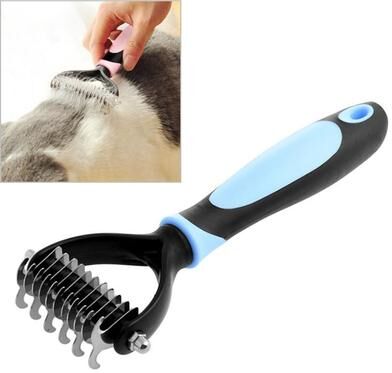 Inspired Deals Pet Deshedding Brush For Dogs And Cats Gentle Fur Grooming Tool blue