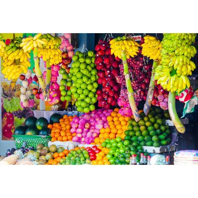 Fototapete PAPERMOON "FRÜCHTE MARKT-SRI LANKA PFLANZEN NATUR MUSTER DEKOR", bunt, B:2,5m L:1,86m, Vlies, Tapeten