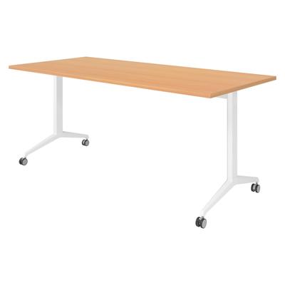 bümö Seminartisch klappbar fahrbar 180x80 cm Buche, Gestell weiß - Klapptisch staffelbar, mit vier Doppelrollen Büro Schulungstisch