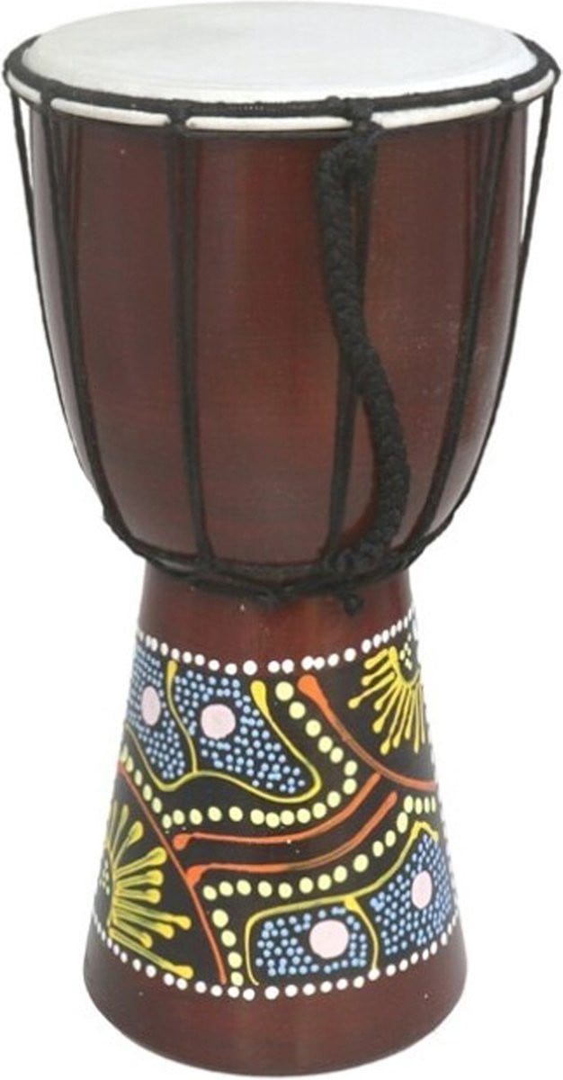 Handgemaakte Bongo trommel met Afrikaanse print, Hoogte: 30 cm