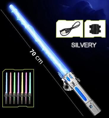 Playful Picks Telescopic Music Laser Sword, Colorful Glowing Light Sword Toy With Rotating Decompression For Kids & Adults silvery