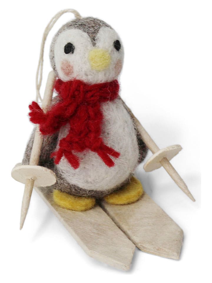 Gry & Sif Dekoanhänger "Penguin on Skis" in Grau/ Rot/ Weiß - (H)9 cm - onesize