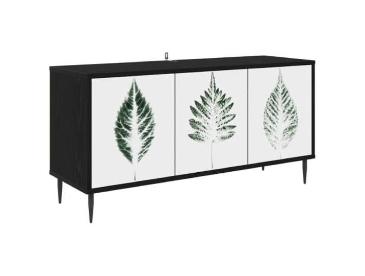 Foknhdi TV-Schrank 102x33x51 cm Lowboard Schwarz Eichen-Optik 3 Türen Modernes Lowboard aus Holzwerkstoff mit 3 Türen, dekorativem Muster und erhobenem Gestell für das Wohnzimmer.