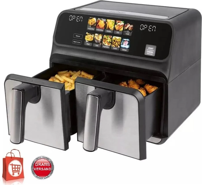 Proficook Doppel-Heißluftfritteuse 1287 PC-FR H (edelstahl/schwarz, 2.200 Watt, 2 Körbe je 4 Liter)