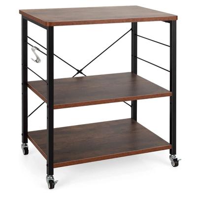 Helloshop26 - Servierwagen mit Rollen 60 x 40 x 73,5 cm 10 abnehmbare Haken modernes Design braunes Eisen 20_0011640