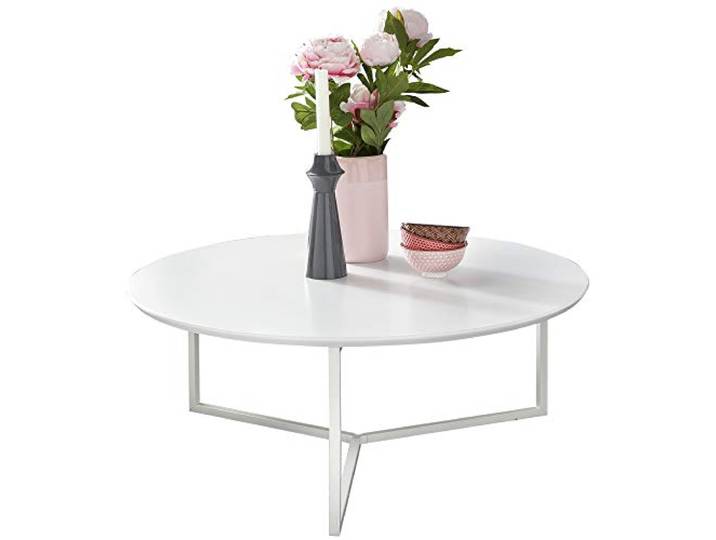 Wohnling Couchtisch Rund Ø 80 cm MDF Weiß Matt Metallgestell
