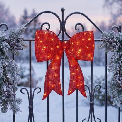 "30""H Pre-lit Glitter Red Bow by BrylaneHome in Red"