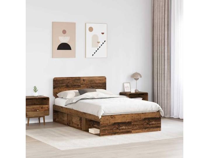 SKTQYQO Bettgestell aus altem Holz, 120 x 200 cm, Kiefer massiv Robustes Holz, feste Latten, Tragkraft 200 kg, einfache Reinigung