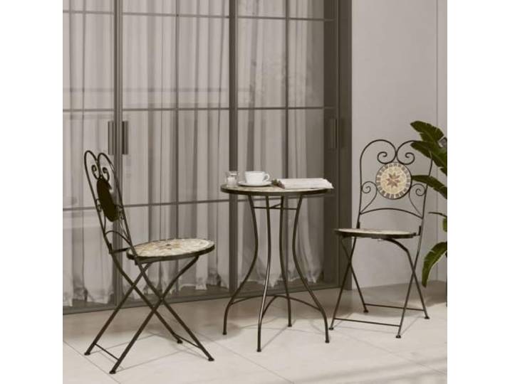 KTHLBRH Bistrotisch Mosaik 50 x 70 cm Terrakotta und Weiß Tischplatte aus Keramik, Gestell aus pulverbeschichtetem Eisen, für Garten, Balkon oder Terrasse