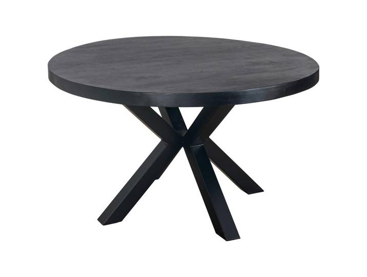 P & B Esstisch, Schwarz, Holz, Metall, Mangoholz, Holz, rund, 130x76x130 cm, Esszimmer, Tische, Esstische, Esstische rund