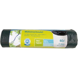 Secolan Müllbeutel 60 Liter, grün, 15 Stück