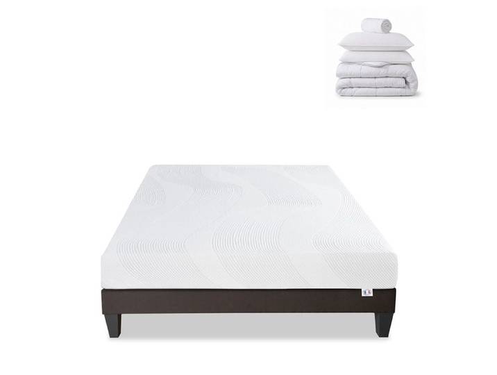 Pack Paris 160x200 cm Matelas Mousse + Sommier Bois + Accessoires