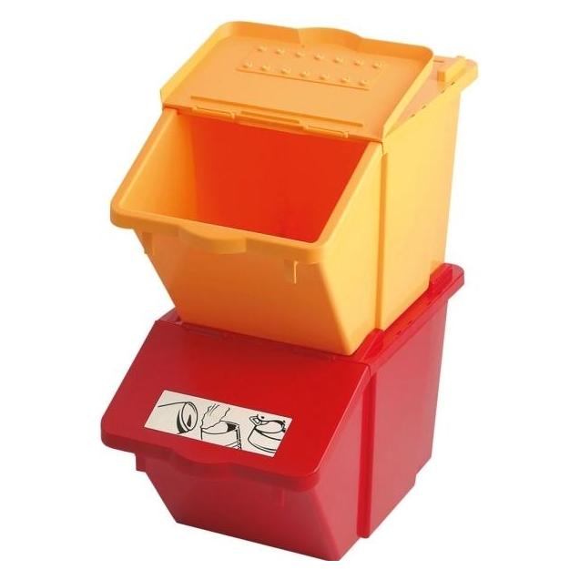 Knapsack Mülleimer Recycling-Box mit Deckel rot 45 L stapelbar mit aufklappbarem Deckel (45 l) (6800-6)