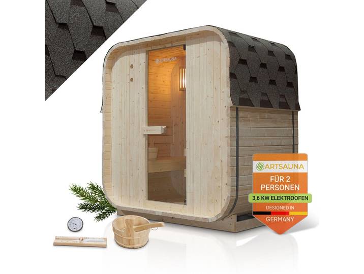 Artsauna Fasssauna Nolvik M, mit 3,6 kW Ofen & Zubehör für Garten, Cube Design