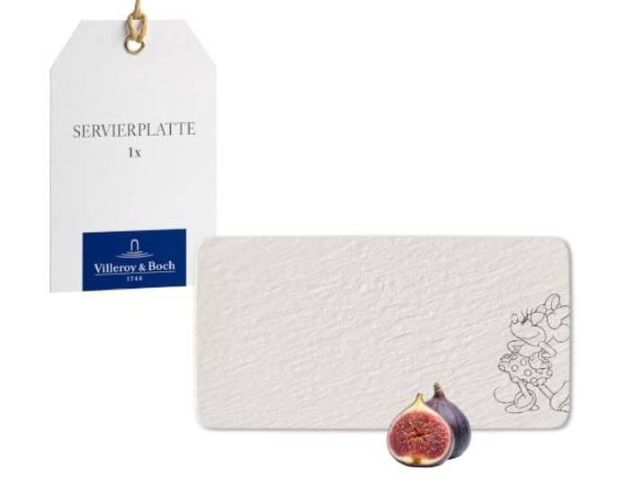 Villeroy & Boch Manufacture Rock blanc – Mickey Mouse – Servierplatte, weiß, spülmaschinenfest & mikrowellensicher, charakteristische Schieferoptik mit Mickey Mouse Kreidedekor, Premium Porzellan