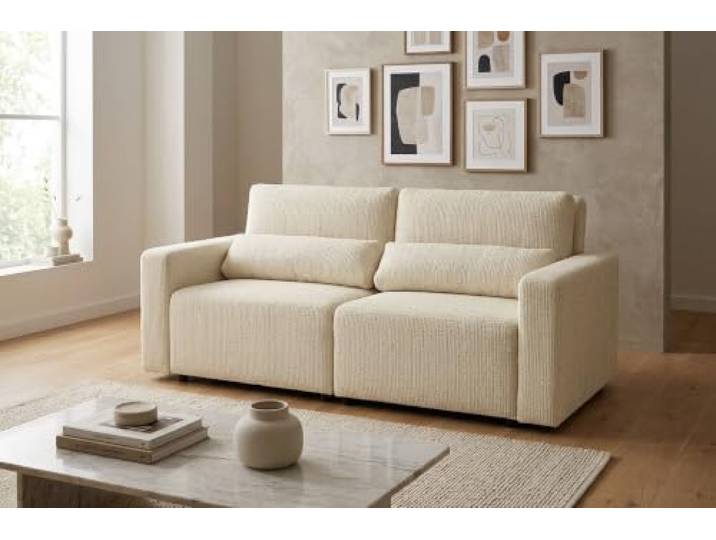 2-Sitzer-Sofa, ausklappbares Schlafsofa mit Stauraum, grau, Velours, Komo Family Möbel