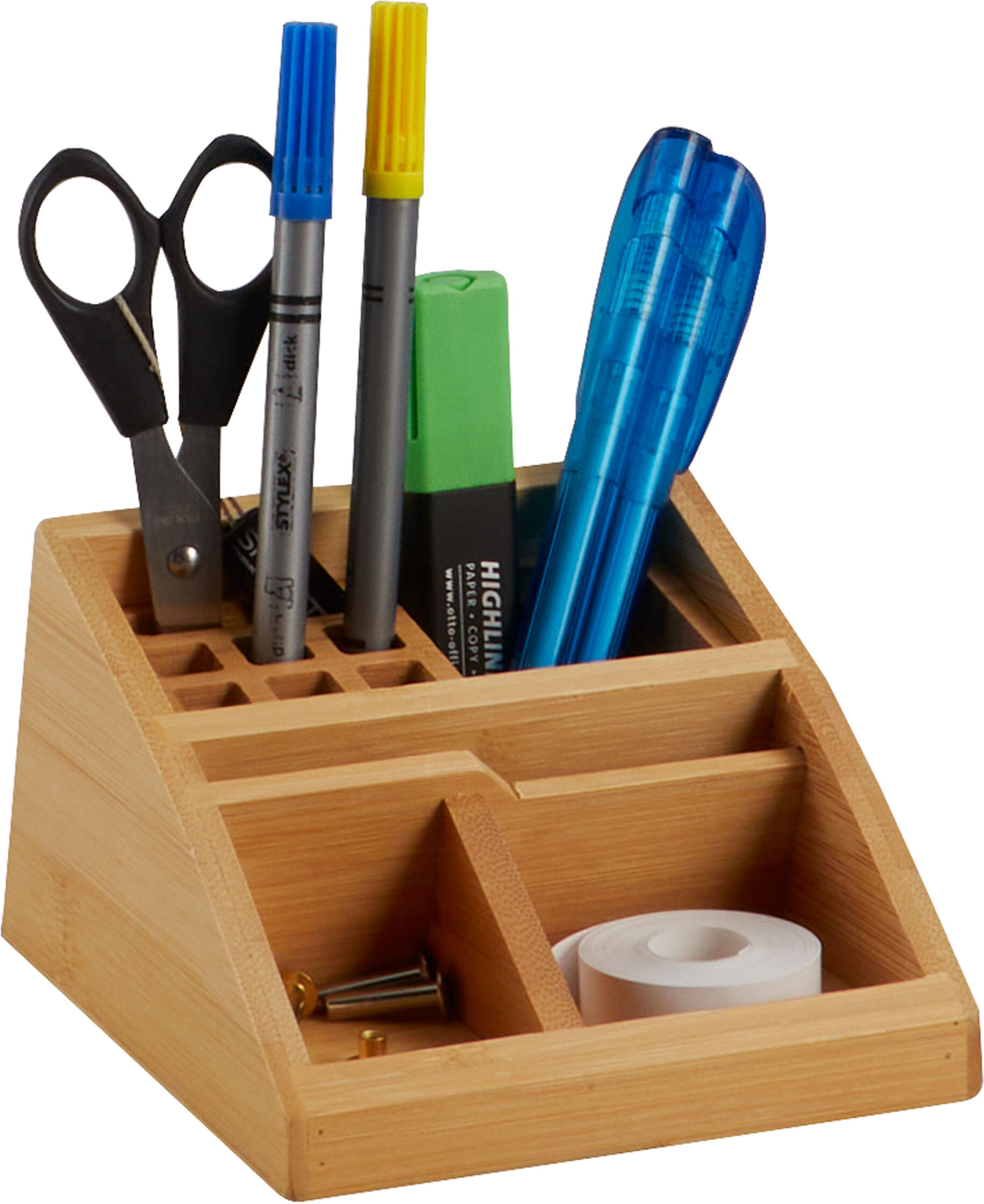 SPRINTIS Organiseur de bureau avec porte-stylos et compartiments, bambou, brun