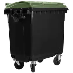 Hardwex Müllcontainer 660 l Schwarz mit grünem Flachdeckel