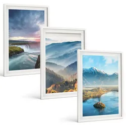 BILDER SET 3er Set - 40x60 cm Weißer Rahmen - Berglandschaften, Wasserfälle