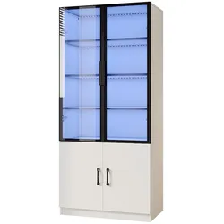 Merax Vitrinenschrank 60x40x160 cm mit LED-Beleuchtung, Rauchglas Vitrine mit Aluminiumrahmen & Spanplatte-Korpus, Weiß