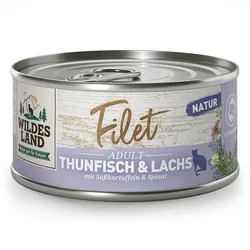 Wildes Land 80g Filet Thunfisch Pur Thunfisch & Lachs mit Süßkartoffel 12x 80g