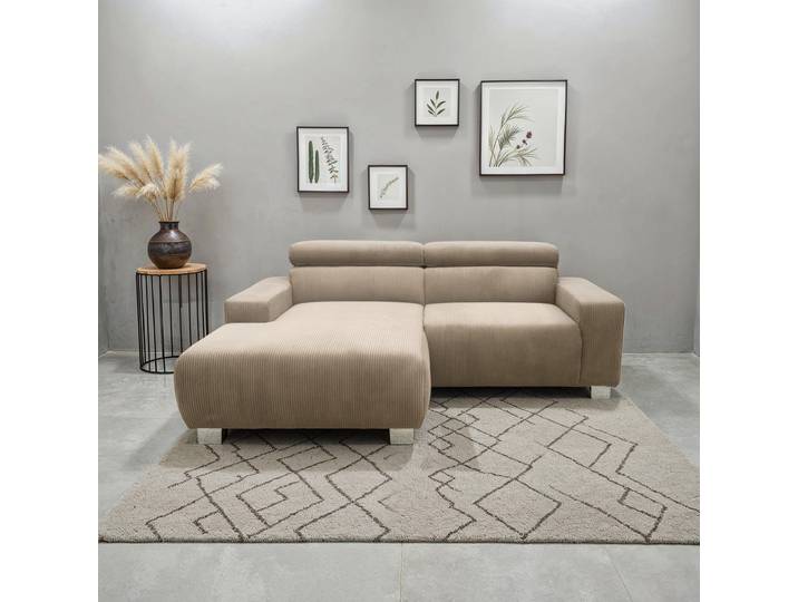 Ecksofa, Cord, Braun, 214×162 cm, Kopfteilverstellung, Modern, Domo-Collection