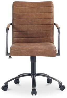 NADAAL STUDIOS Pax Office Chair, Channel-Seamed Top-Grain Leather, Leather-Wrapped Armrests, Iron Frame, Brown