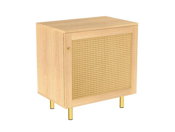 Stilvora Sideboard in Naturfarben Aufbewahrungsschrank aus Korbgeflecht für Wohnzimmer, B60/T40/H63cm, Metall, 1 Fächer, Rechteckig,Rechteckig, Rundrohr, 60x63x40 cm, Kleinmöbel, Kommoden, Sideboards