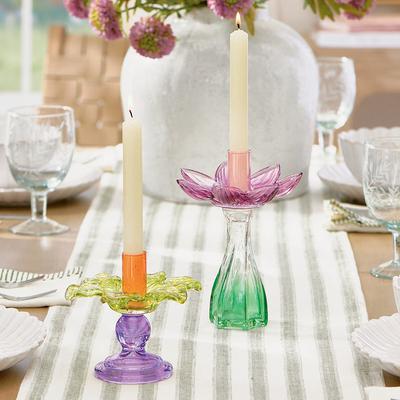 Glass Flower Taper Candleholder, Set Of Two - Grandin Road