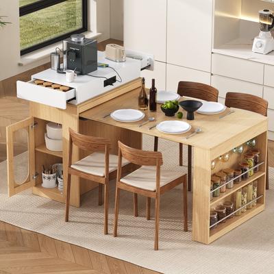 toswini Extendable MDF Bar Table with Glass Doors Drawers Power Outlet and Wheels