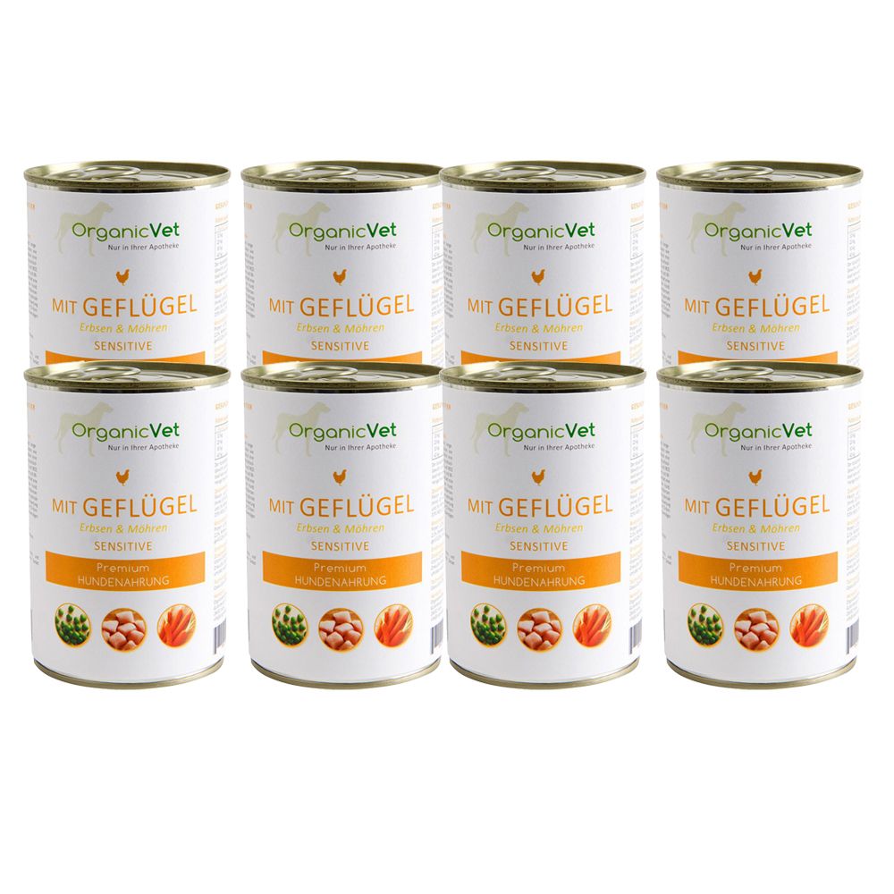 OrganicVet Hund Sensitive Geflügel 8-er Set 8x400 g Futter
