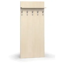 Garderobenwand PRIMO WOOD, 5 Kleiderhaken, Ablage, Holzstruktur vertikal, Birke