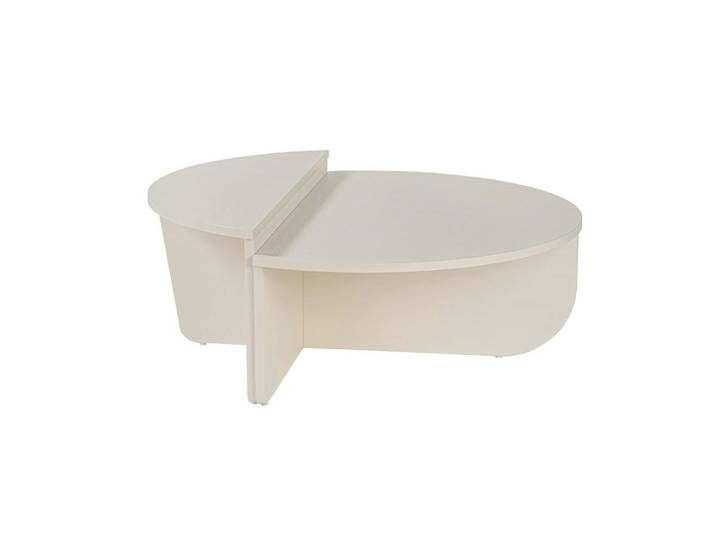 Table basse ronde double hauteur décor bois blanc