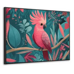 LEINWAND Bilder mit Rahmen - Kakadu - Tropische Blätter - Zweig - 100x70