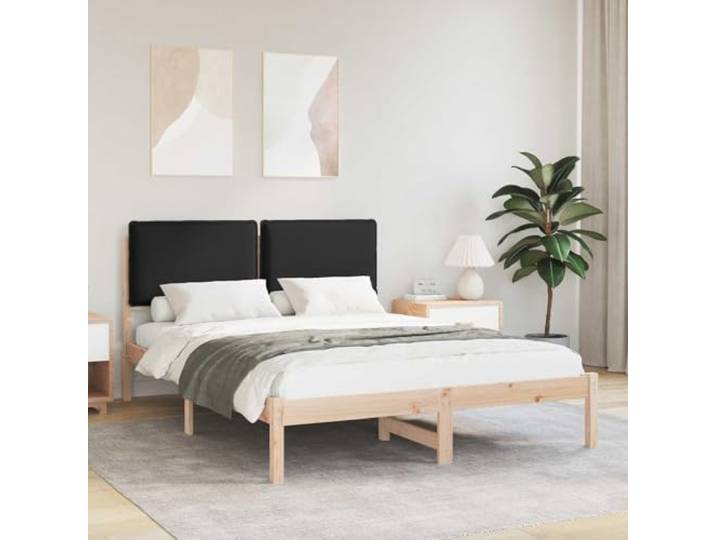 RJPLMFV Bettgestell Kiefer massiv mit gepolstertem Kopfteil 120 x 190 cm Schwarz