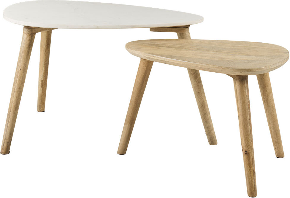 Miliboo Tables basses gigognes marbre blanc et bois manguier massif (lot de 2) EVY