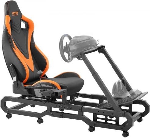 VEVOR Racestuurstandaard met wielen voor Logitech G923/G920/G29 en Thrustmaster T248P, zwarte stalen cockpit voor rijsimulatie met verstelbare stuurwielhouder en voetpedaalhouder
